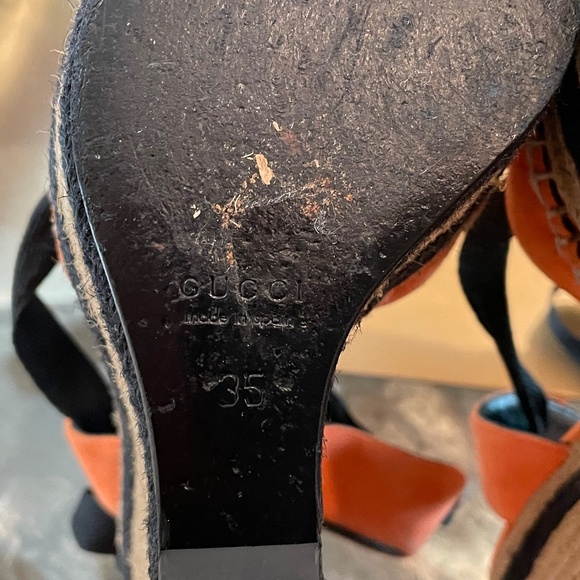 Gucci Orange/Black Suede Wedge Espadrille - Picture 4 of 4